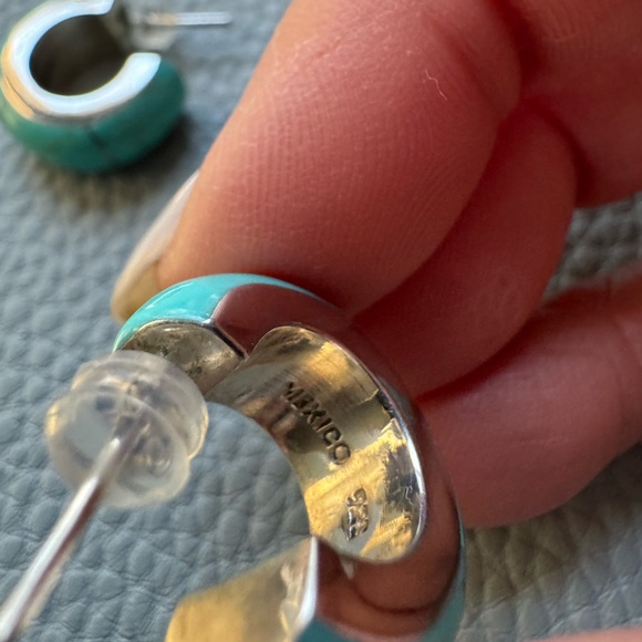 925 Silver and Turquoise Hoop Earrings - Picture 3 of 3